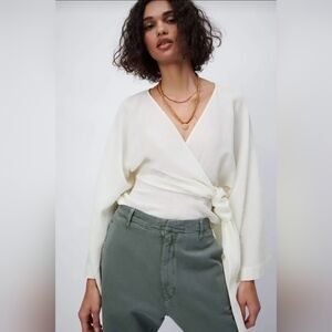 Zara Cream Kimono Wrap Blouse